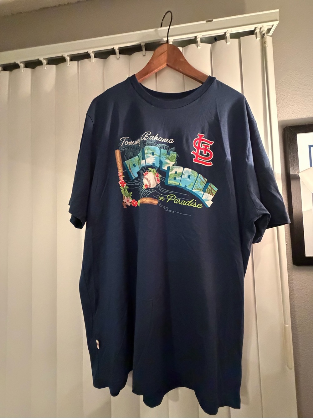 Tommy Bahama Navy Short Sleeve Baseball Graphic Tee with Red Logo